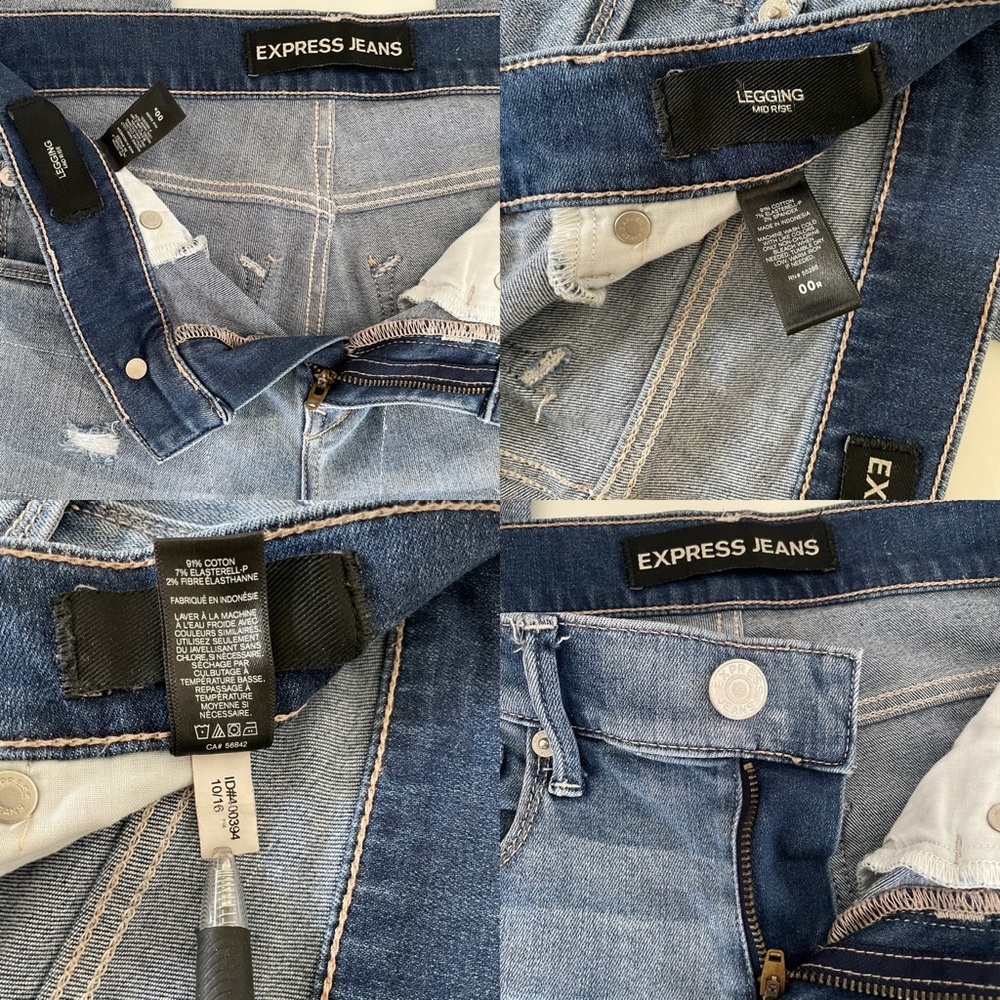Express Blue Skinny Jeans Distressed Ripped Mid-Rise Women’s 00R - Picture 10 of 12